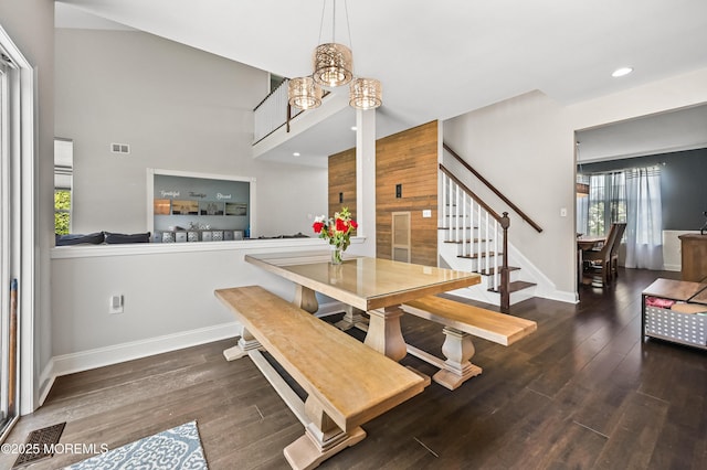 201 Manfre Ct, Freehold, NJ 07728 - dining area featuring stairs, wood finished floors, baseboards, recessed lighting, and a chandelier