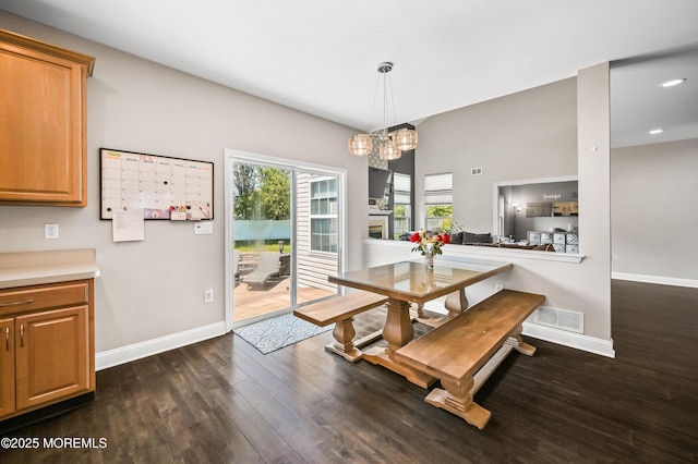 201 Manfre Ct, Freehold, NJ 07728 - dining area featuring dark wood finished floors, baseboards, a chandelier, and recessed lighting
