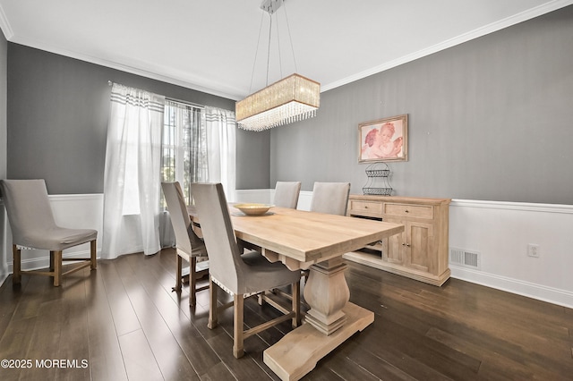 201 Manfre Ct, Freehold, NJ 07728 - dining space featuring ornamental molding, dark wood-type flooring, baseboards, and a chandelier