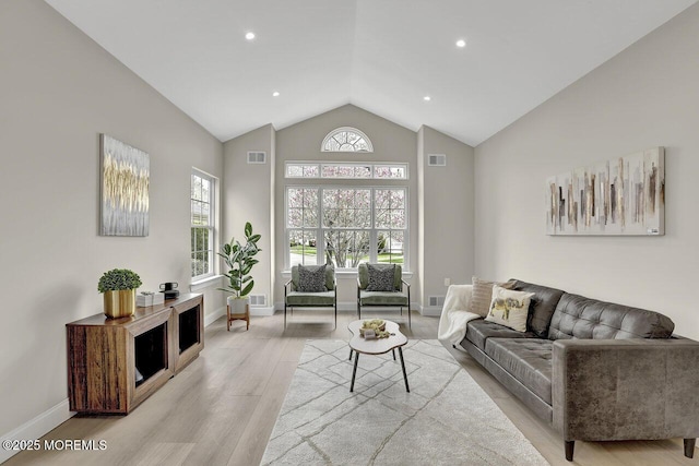 6 Isabella Dr, Manchester, NJ 08759 - living room with light wood-type flooring, high vaulted ceiling, baseboards, and recessed lighting