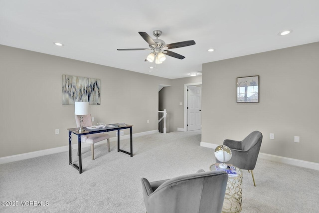 6 Isabella Dr, Manchester, NJ 08759 - living area featuring light carpet, ceiling fan, recessed lighting, and baseboards