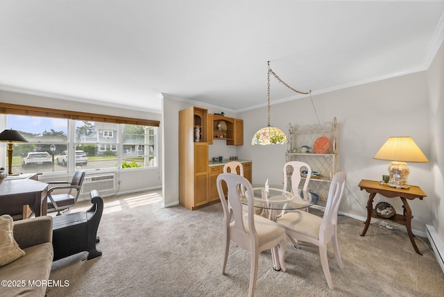 100 Seaview Ave Unit 4-12, Monmouth Beach, NJ 07750 - dining room featuring ornamental molding, light colored carpet, baseboards, and a wall mounted air conditioner