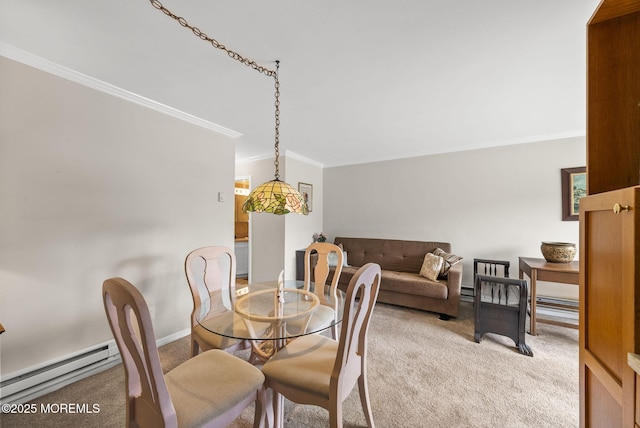 100 Seaview Ave Unit 4-12, Monmouth Beach, NJ 07750 - dining space featuring baseboard heating, light carpet, ornamental molding, baseboards, and a baseboard radiator