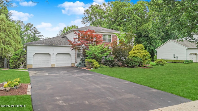 6 Quid Pl, Manalapan, NJ 07726 - view of front of house with an attached garage, driveway, a front lawn, and roof with shingles