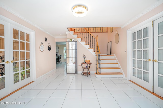 6 Quid Pl, Manalapan, NJ 07726 - stairs featuring french doors, baseboards, and plenty of natural light