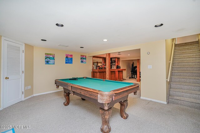 6 Quid Pl, Manalapan, NJ 07726 - recreation room with light carpet, recessed lighting, pool table, and baseboards