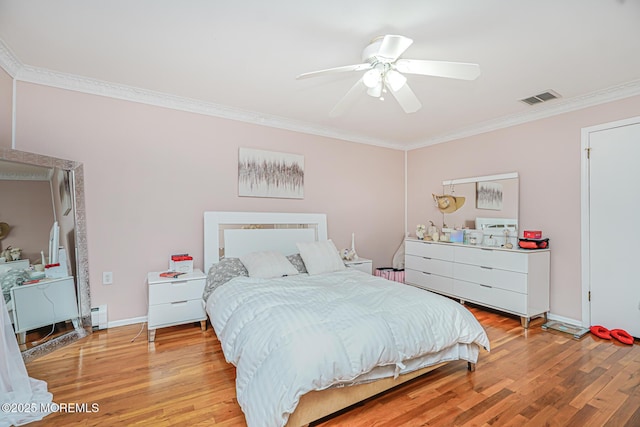 6 Quid Pl, Manalapan, NJ 07726 - bedroom featuring ornamental molding, light wood-type flooring, ceiling fan, and baseboards