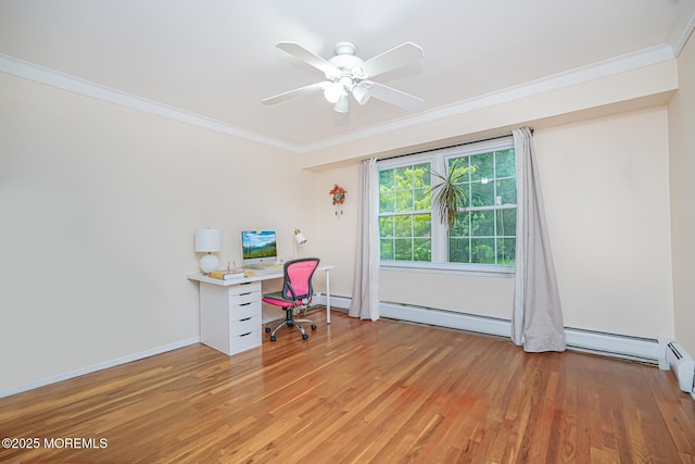 6 Quid Pl, Manalapan, NJ 07726 - home office with crown molding, light wood-type flooring, ceiling fan, and baseboards
