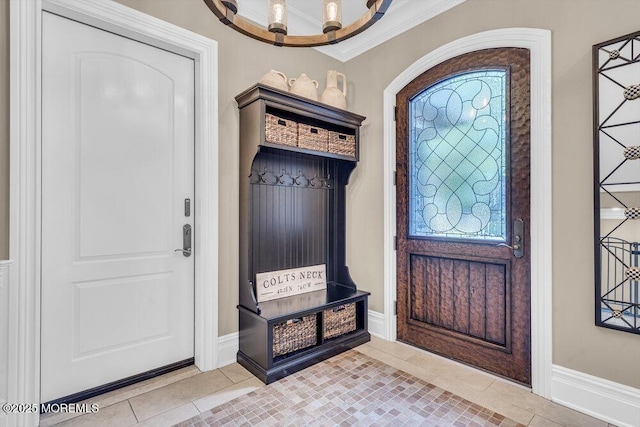 23 Pilgrim Way, Colts Neck, NJ 07722 - mudroom with crown molding, baseboards, and tile patterned flooring