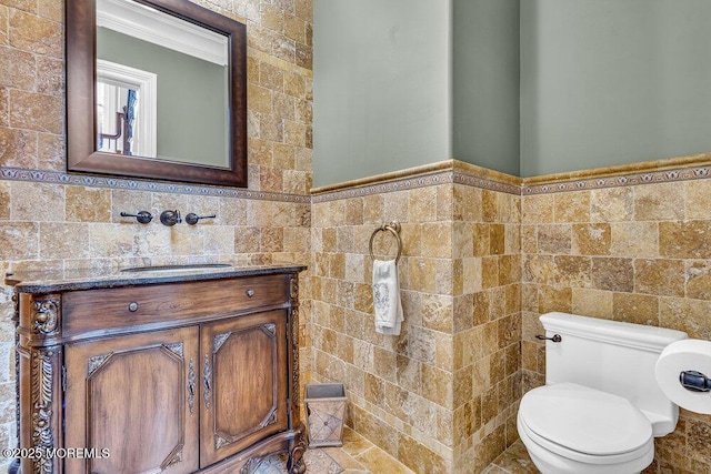 23 Pilgrim Way, Colts Neck, NJ 07722 - half bathroom featuring tile walls, vanity, toilet, and crown molding
