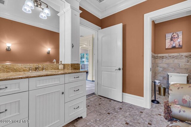 23 Pilgrim Way, Colts Neck, NJ 07722 - bathroom featuring ornamental molding, vanity, and decorative columns