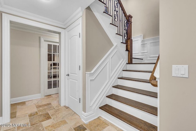 23 Pilgrim Way, Colts Neck, NJ 07722 - stairway featuring stone tile flooring, crown molding, and baseboards