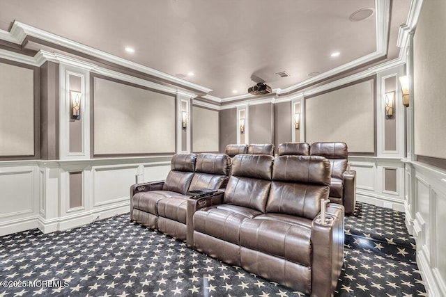 23 Pilgrim Way, Colts Neck, NJ 07722 - carpeted cinema room featuring a decorative wall and ornamental molding