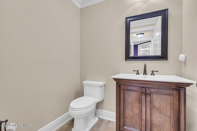 23 Pilgrim Way, Colts Neck, NJ 07722 - bathroom featuring baseboards, crown molding, toilet, and vanity