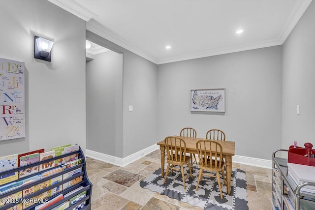 23 Pilgrim Way, Colts Neck, NJ 07722 - dining area featuring stone tile flooring, crown molding, recessed lighting, and baseboards