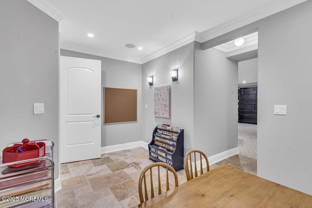 23 Pilgrim Way, Colts Neck, NJ 07722 - dining space featuring crown molding, baseboards, stone finish flooring, and recessed lighting