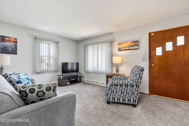 164 Holly St, Port Reading, NJ 07064 - living area with a baseboard heating unit and carpet flooring