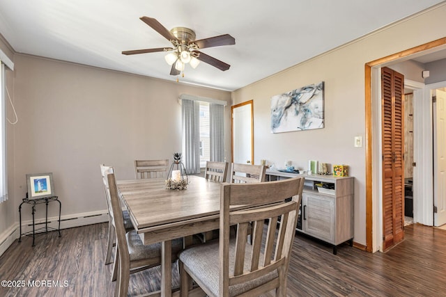 164 Holly St, Port Reading, NJ 07064 - dining space featuring a ceiling fan, dark wood-style flooring, and baseboards