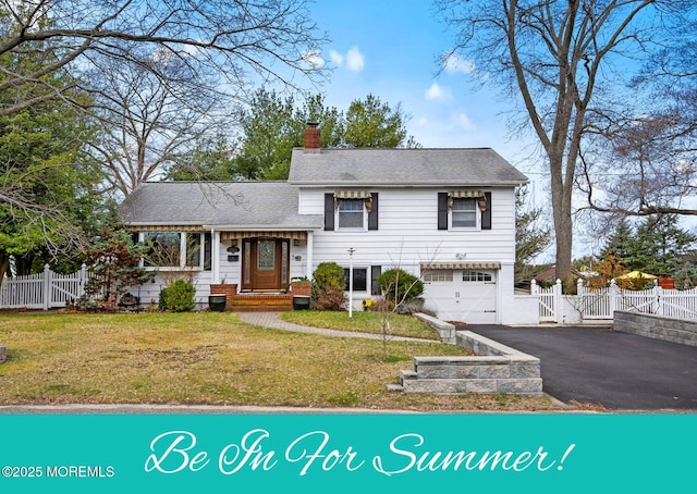 2005 Nassau Dr, Spring Lake, NJ 07762 - tri-level home featuring a garage, a chimney, asphalt driveway, and a shingled roof