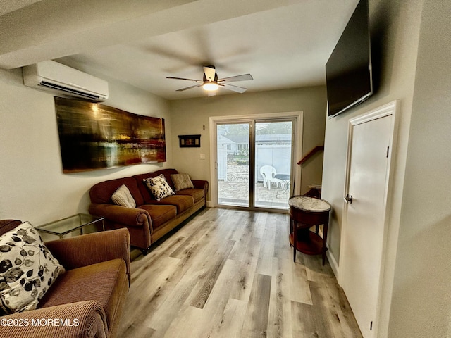 470 Mantoloking Rd, Brick, NJ 08723 - living area with a wall mounted AC, light wood-style floors, a ceiling fan, and baseboards