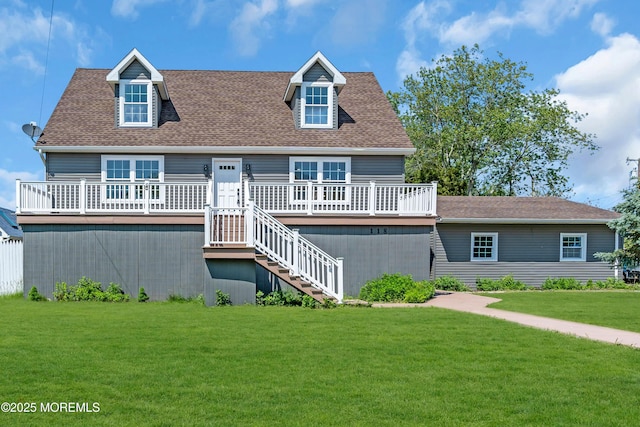 118 Cedar Point Ave, Brick, NJ 08723 - view of front facade with stairway, a front lawn, a deck, and a shingled roof