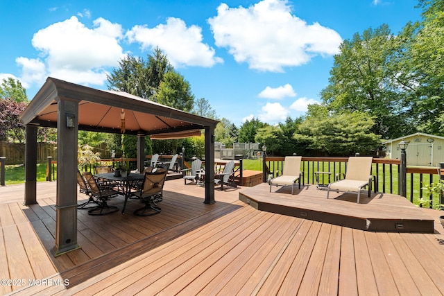21 Tanglewood Pl, Monroe, NJ 08831 - wooden terrace featuring outdoor dining area and a gazebo