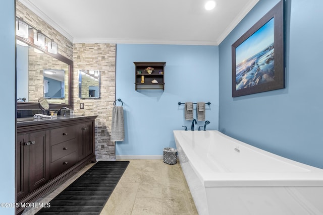 21 Tanglewood Pl, Monroe, NJ 08831 - bathroom featuring a soaking tub, vanity, and ornamental molding
