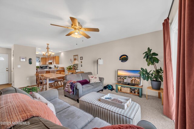 1090 Radio Rd Unit 12, Little Egg Harbor, NJ 08087 - living room with light carpet, a ceiling fan, a chandelier, and baseboards