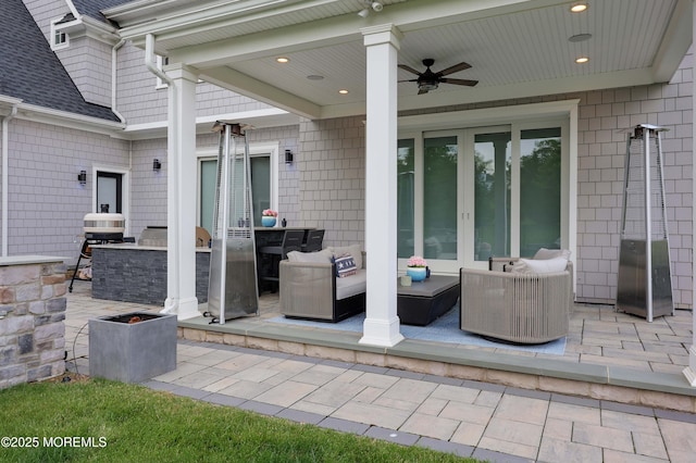 5 Buchop Ln, Red Bank, NJ 07701 - view of patio with a ceiling fan, french doors, an outdoor living space, and an outdoor kitchen