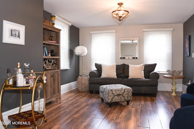 202 Main St, Matawan, NJ 07747 - living room with dark wood-type flooring, healthy amount of natural light, and baseboards