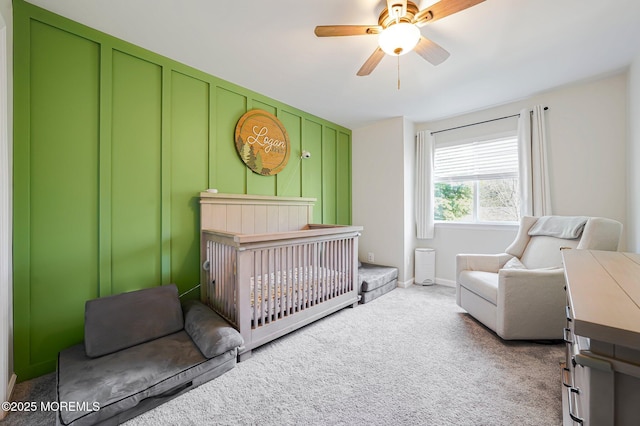 30 Forest Garden Dr, Matawan, NJ 07747 - bedroom featuring carpet, a crib, baseboards, and a ceiling fan