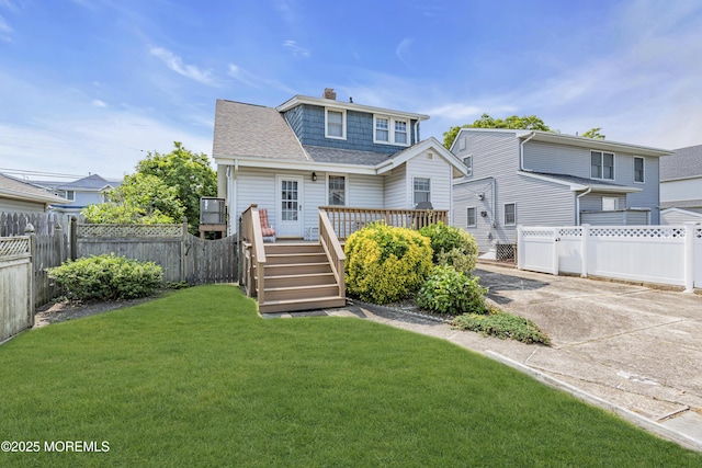 404 Saint Louis Ave, Point Pleasant Beach, NJ 08742 - view of front facade with a wooden deck, a chimney, and a shingled roof