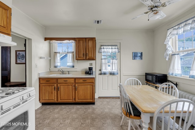 404 Saint Louis Ave, Point Pleasant Beach, NJ 08742 - kitchen with a ceiling fan, plenty of natural light, brown cabinets, and light countertops