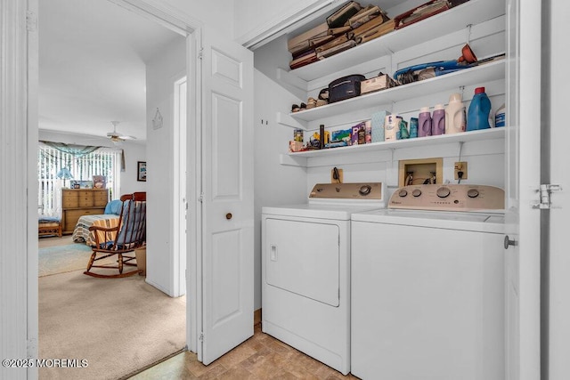551 Petunia Ln N, Whiting, NJ 08759 - washroom with washer and clothes dryer and ceiling fan
