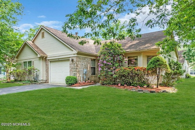 551 Petunia Ln N, Whiting, NJ 08759 - ranch-style house with a garage, asphalt driveway, a front lawn, and roof with shingles