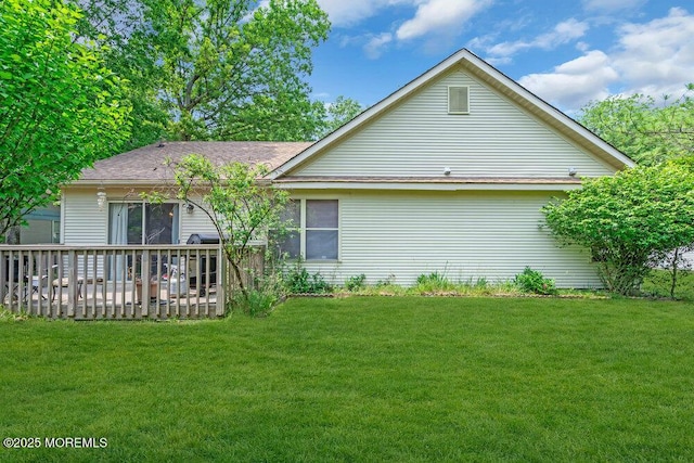 551 Petunia Ln N, Whiting, NJ 08759 - rear view of house featuring a yard, a deck, and roof with shingles