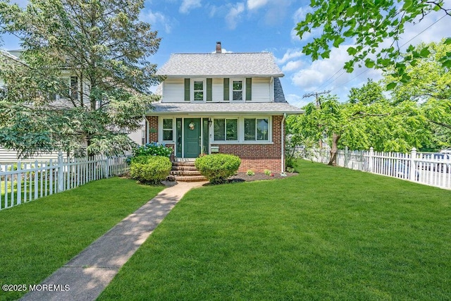 208 E Bergen Pl, Red Bank, NJ 07701 - view of front of property with brick siding, a chimney, and a shingled roof