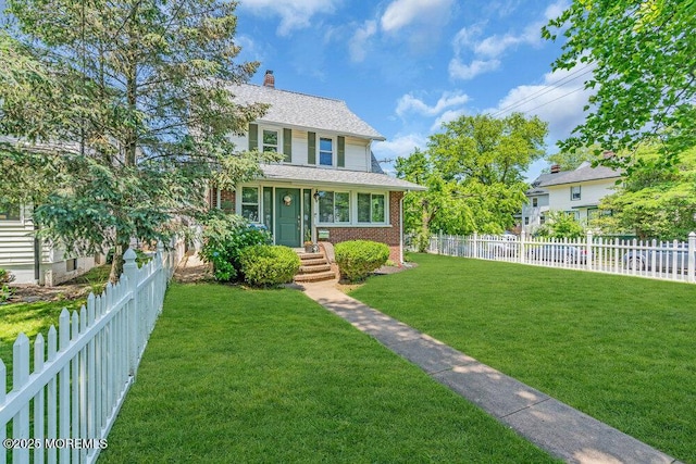208 E Bergen Pl, Red Bank, NJ 07701 - view of front of house with brick siding, a chimney, and roof with shingles