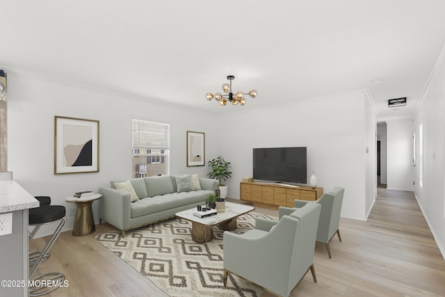 5 Pigeon Ct, Whiting, NJ 08759 - living room featuring crown molding, light wood finished floors, a chandelier, and baseboards