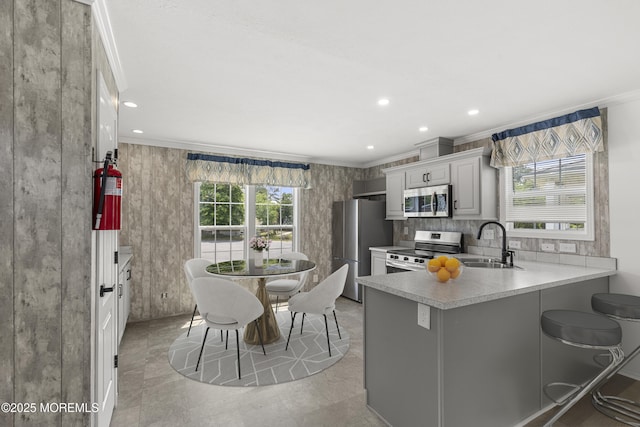 5 Pigeon Ct, Whiting, NJ 08759 - kitchen featuring stainless steel appliances, a sink, crown molding, light countertops, and recessed lighting