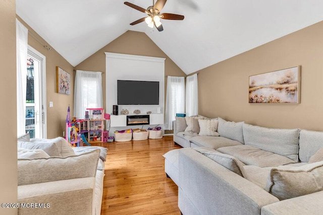 145 Docare Rd, Jackson, NJ 08527 - living room featuring ceiling fan, light wood-type flooring, and vaulted ceiling