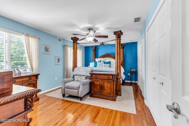 145 Docare Rd, Jackson, NJ 08527 - bedroom featuring light wood-style floors, baseboards, a closet, decorative columns, and ceiling fan