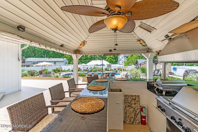 145 Docare Rd, Jackson, NJ 08527 - fenced backyard featuring a gazebo, ceiling fan, and a patio area