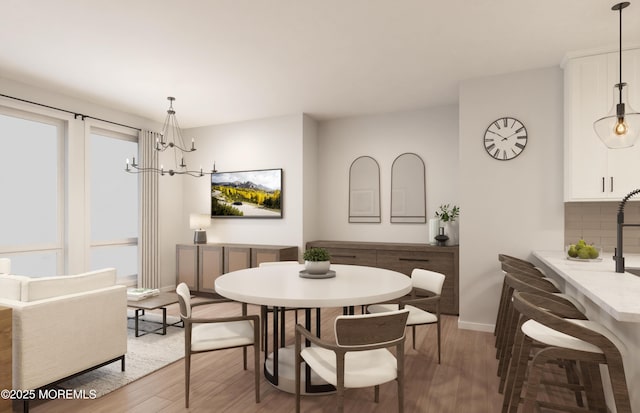 1403 N Kingsley St N Unit 213, Asbury Park, NJ 07712 - dining area with light wood-style flooring, baseboards, and a chandelier