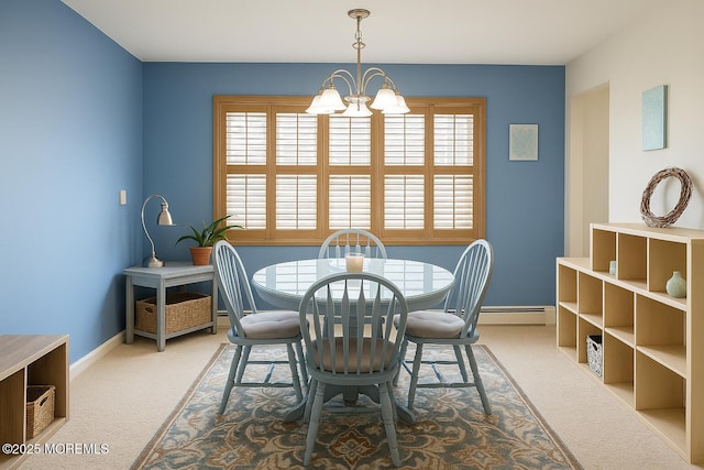 364 Westwood Ave Unit 26, Long Branch, NJ 07740 - dining room with carpet flooring, a chandelier, plenty of natural light, and a baseboard heating unit