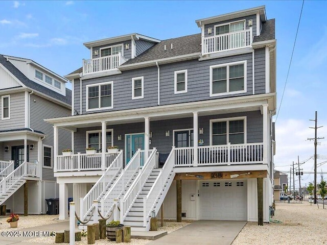 29 7th Ave Unit B, Seaside Heights, NJ 08751 - raised beach house featuring stairs, an attached garage, a porch, and a shingled roof