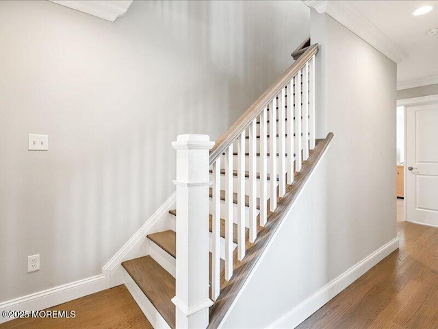 29 7th Ave Unit B, Seaside Heights, NJ 08751 - stairs featuring ornamental molding, wood finished floors, baseboards, and recessed lighting