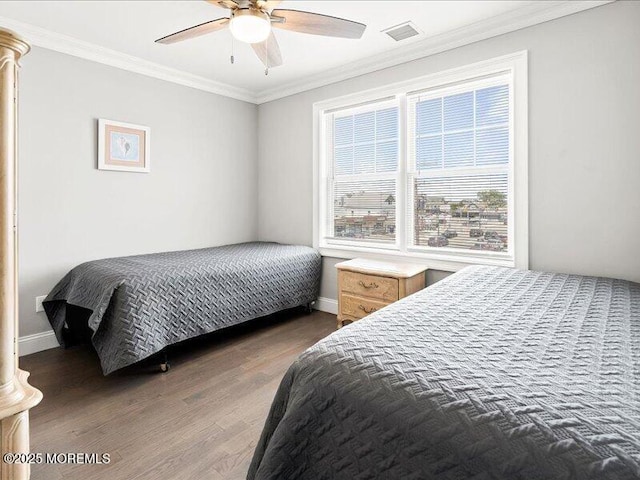 29 7th Ave Unit B, Seaside Heights, NJ 08751 - bedroom featuring ornamental molding, wood finished floors, baseboards, and ceiling fan