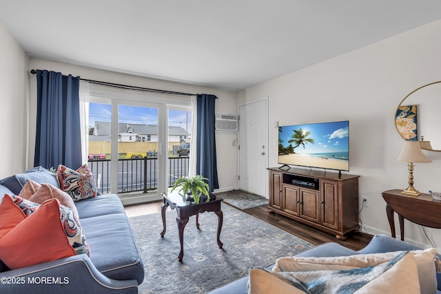 330 Shore Dr Unit 21, Highlands, NJ 07732 - living room with wood finished floors and an AC wall unit