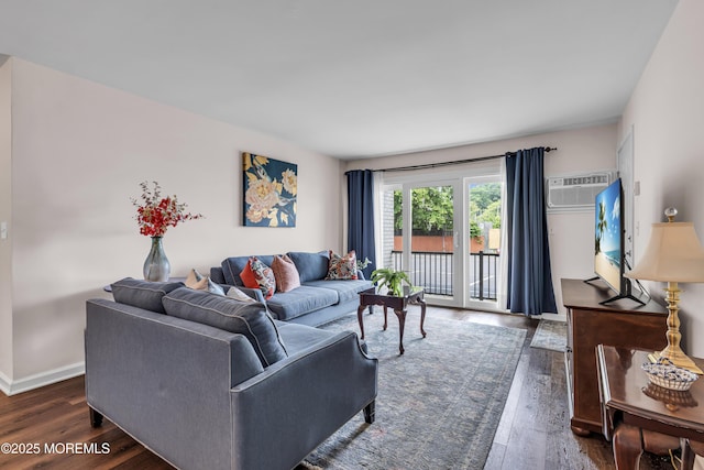 330 Shore Dr Unit 21, Highlands, NJ 07732 - living room featuring dark wood-style floors and an AC wall unit
